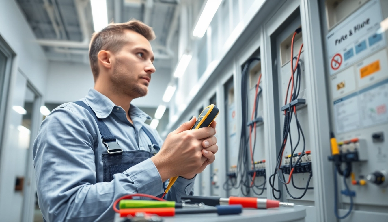 Conducting electrical service maintenance, a professional electrician checks systems for safety and efficiency.