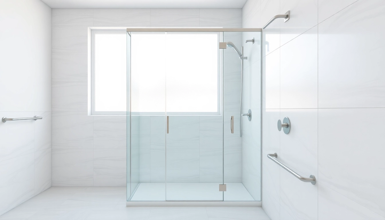 Innovative semi-frameless shower screen nestled in a bright, modern bathroom with neutral tiles.