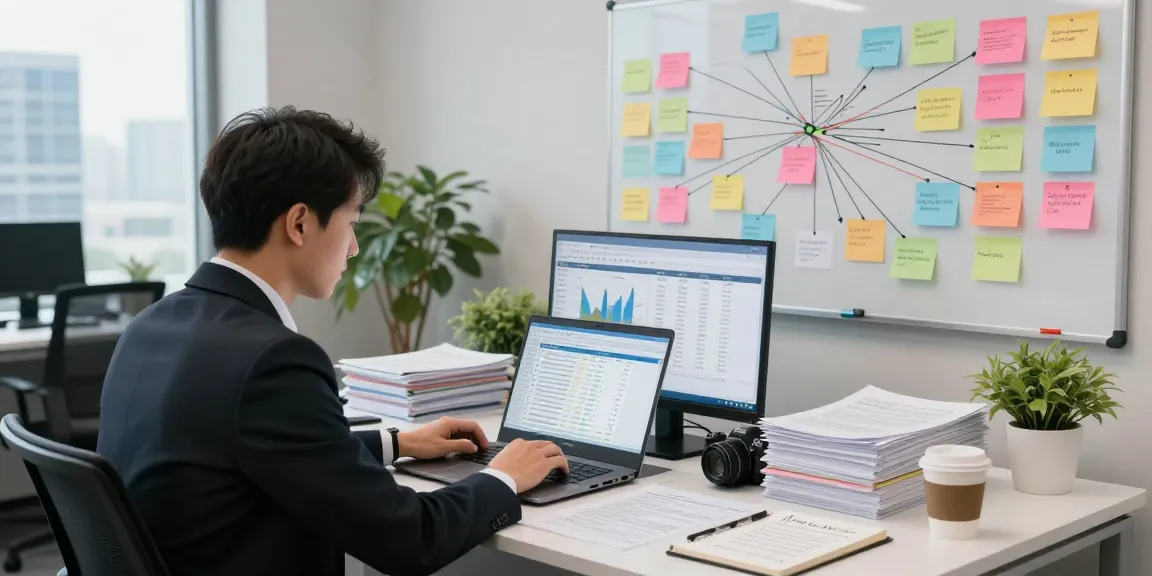 Professional investigating asset tracing data in a corporate office.