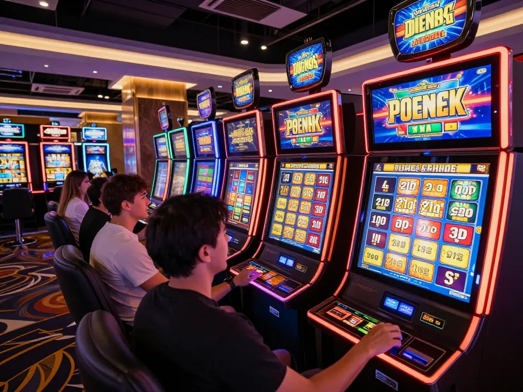 Playing casino online gratis senza registrazione on vibrant slot machines, showcasing excitement and engagement with colorful displays