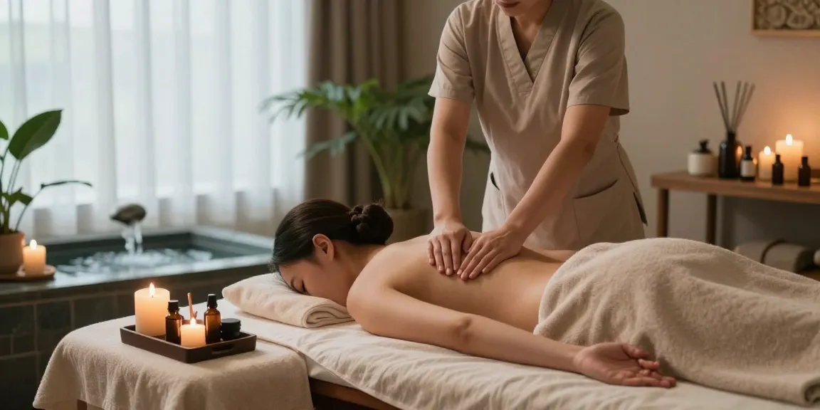 Experience a calming 스웨디시 massage in a tranquil spa environment with soothing candles and essential oils.