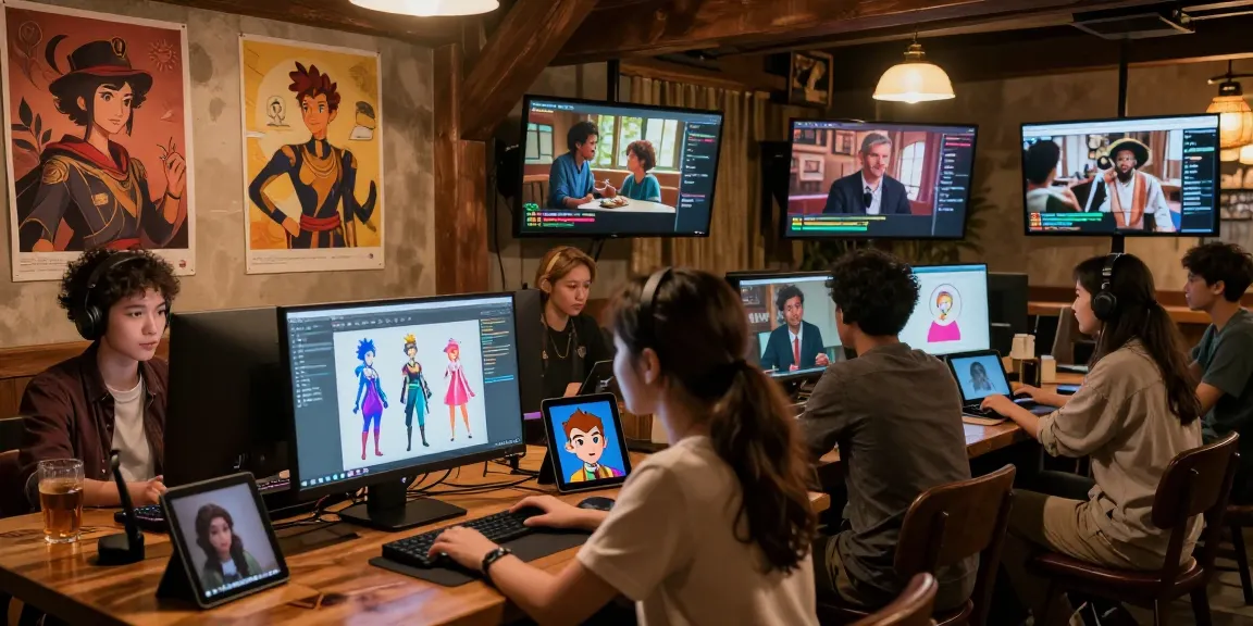 Engaging scene of users interacting with Tavern AI in a cozy digital tavern setting.