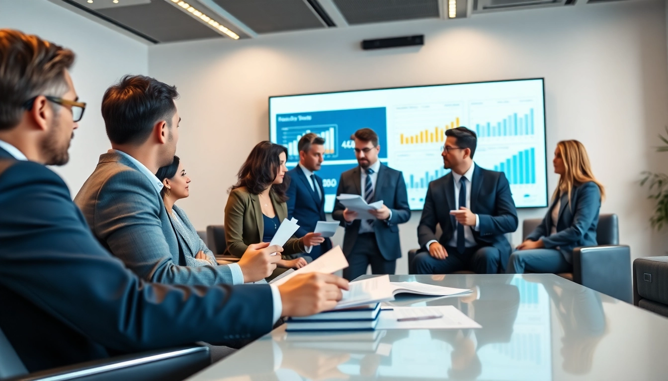Team discussing Bid-No-Bid Analysis during a professional meeting in a modern conference room.