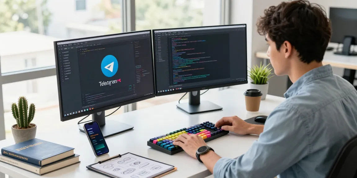 telegram中文版下载 displayed on screens in a developer's workspace, highlighting productivity and innovation