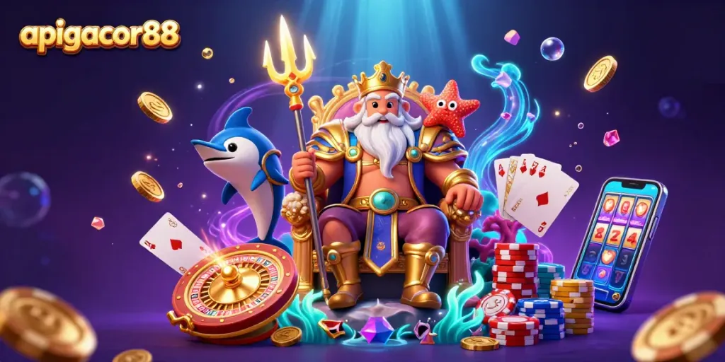Spin for winnings with apigacor88 featuring Neptune and vibrant casino elements!