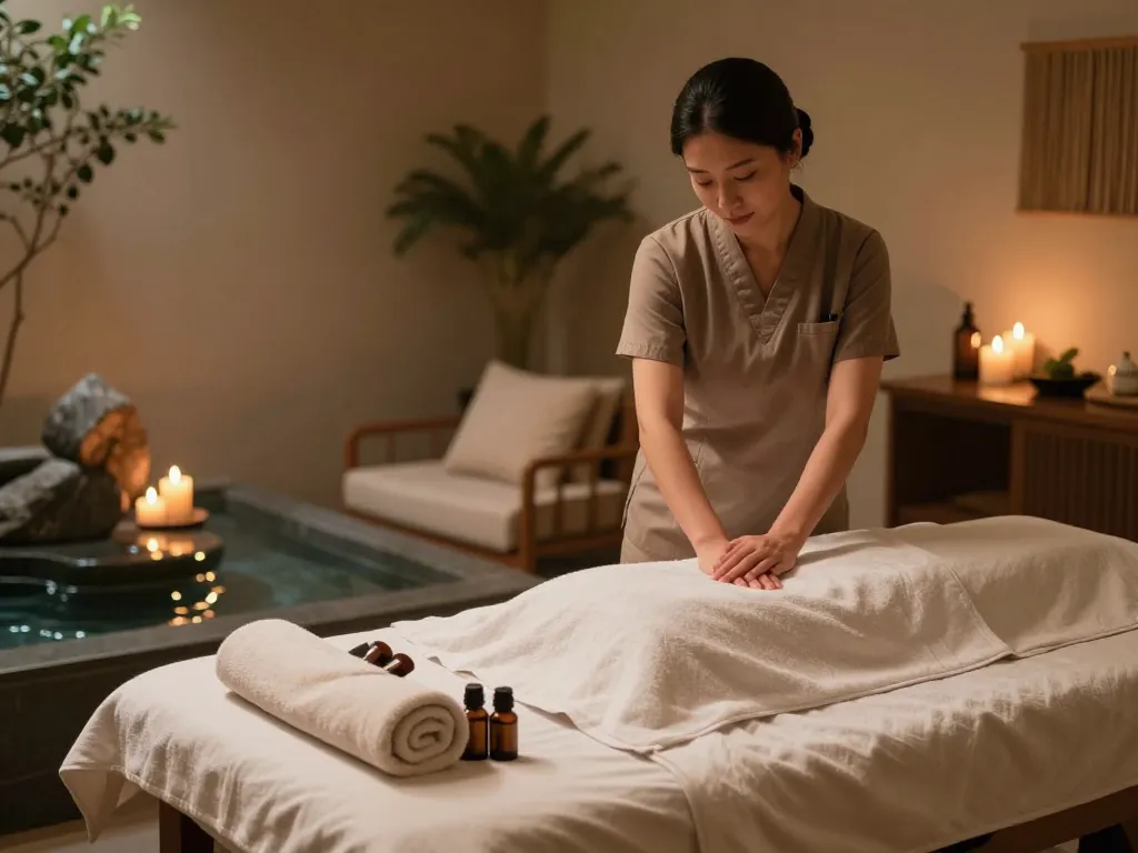 Swedish massage setup with essential oils and calming atmosphere for relaxation