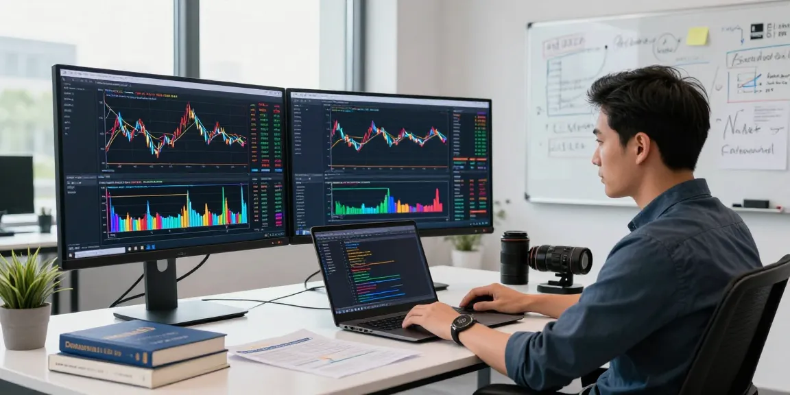 Trader using mt5 platform to analyze financial markets with real-time charts and trading tools.
