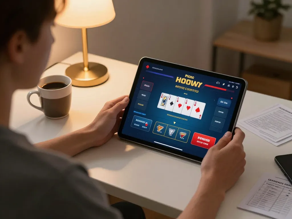 NAGA2000 user engaging with an online poker game on tablet while managing their betting strategies at home.