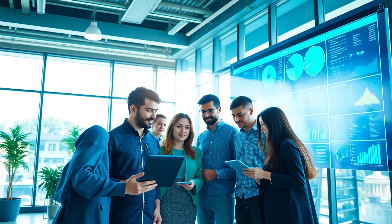 Collaborative team utilizing an ai assistant for enterprise teams in a modern office environment.