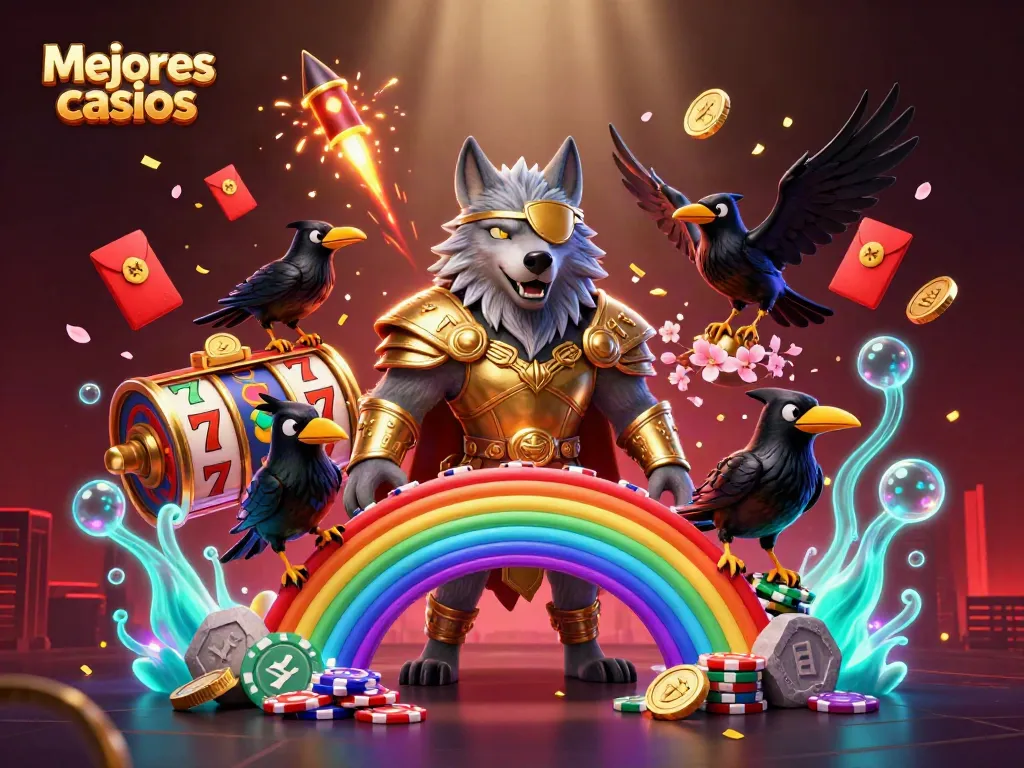 Juega en los mejores casinos y disfruta de tragamonedas, con un fondo resplandeciente y personajes míticos.