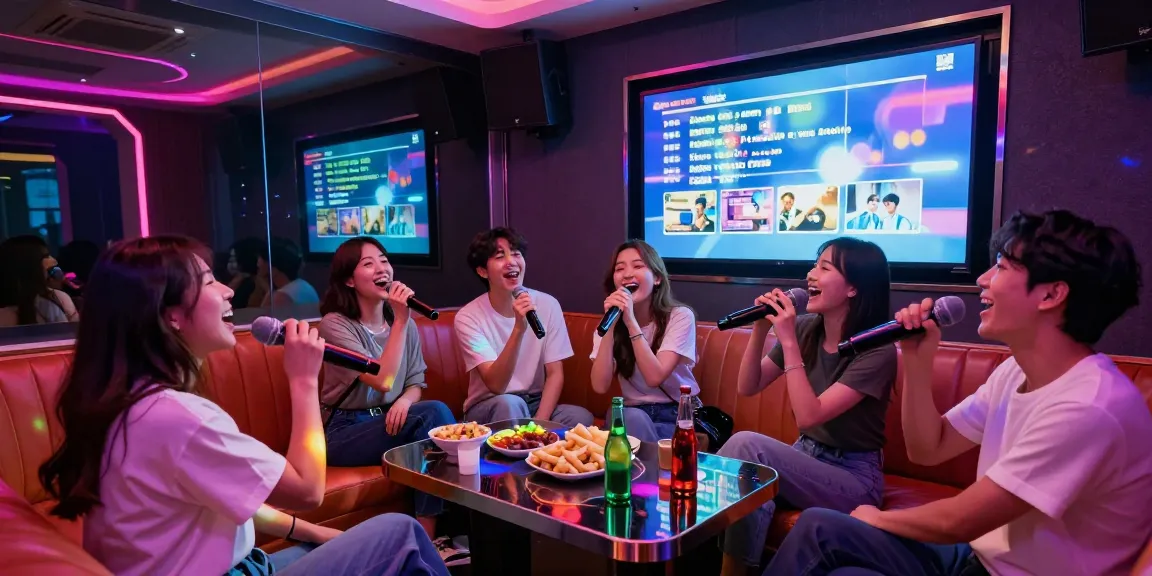 Experience joyful singing at 강남 유앤미 가라오케 in a lively private karaoke room.