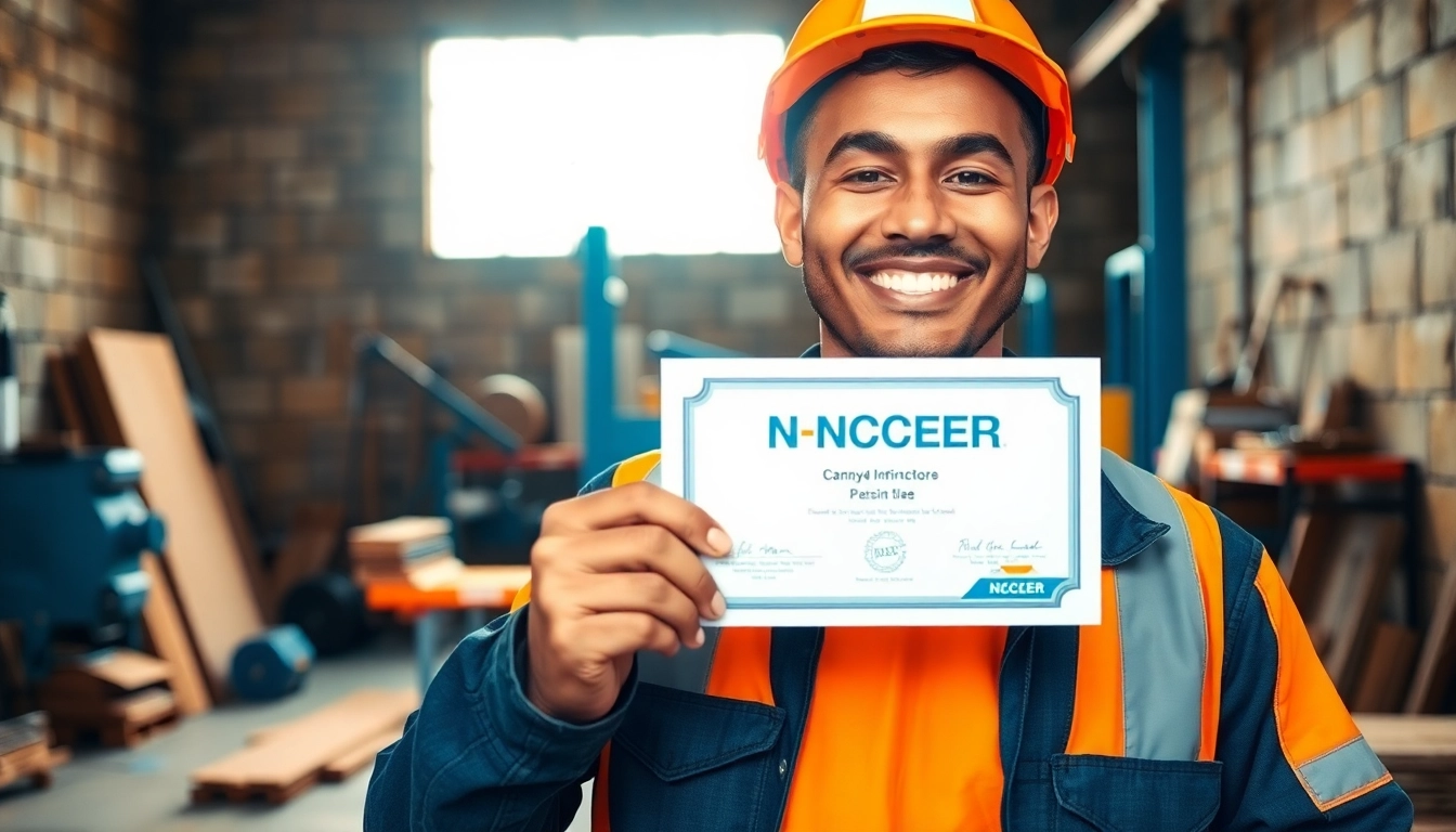 NCCER certification proudly showcased by a smiling construction worker in a professional setting.