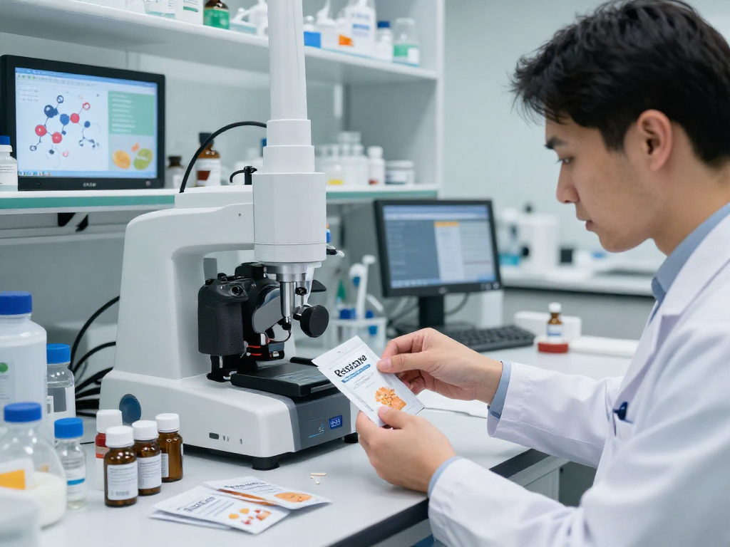 BPC 157 benefits showcased in a modern lab with innovative buccal strip technology and scientists developing precision compounds.