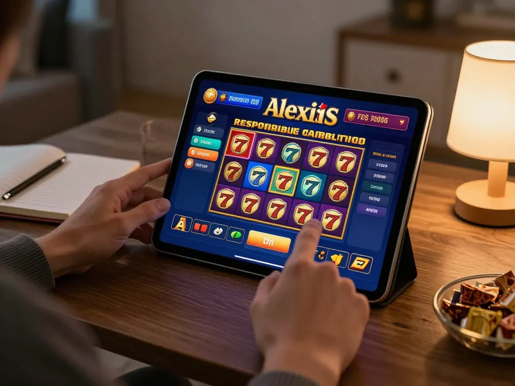 Engaging in alexis77 slot gameplay on a tablet while enjoying a cozy home setting