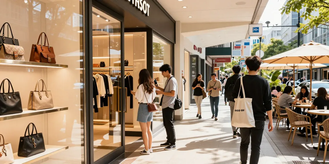 Engaging shopping scene at a 레플리카 사이트 with stylish merchandise on display.