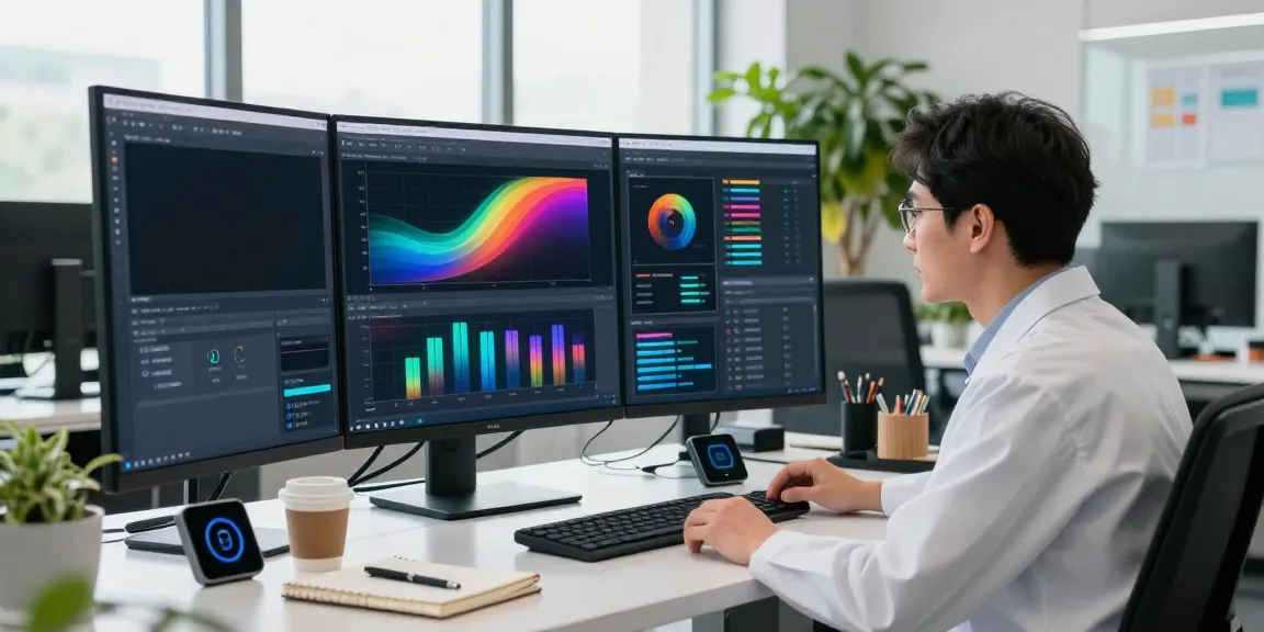 Find AI datasets in a modern workspace with scientists analyzing complex data.