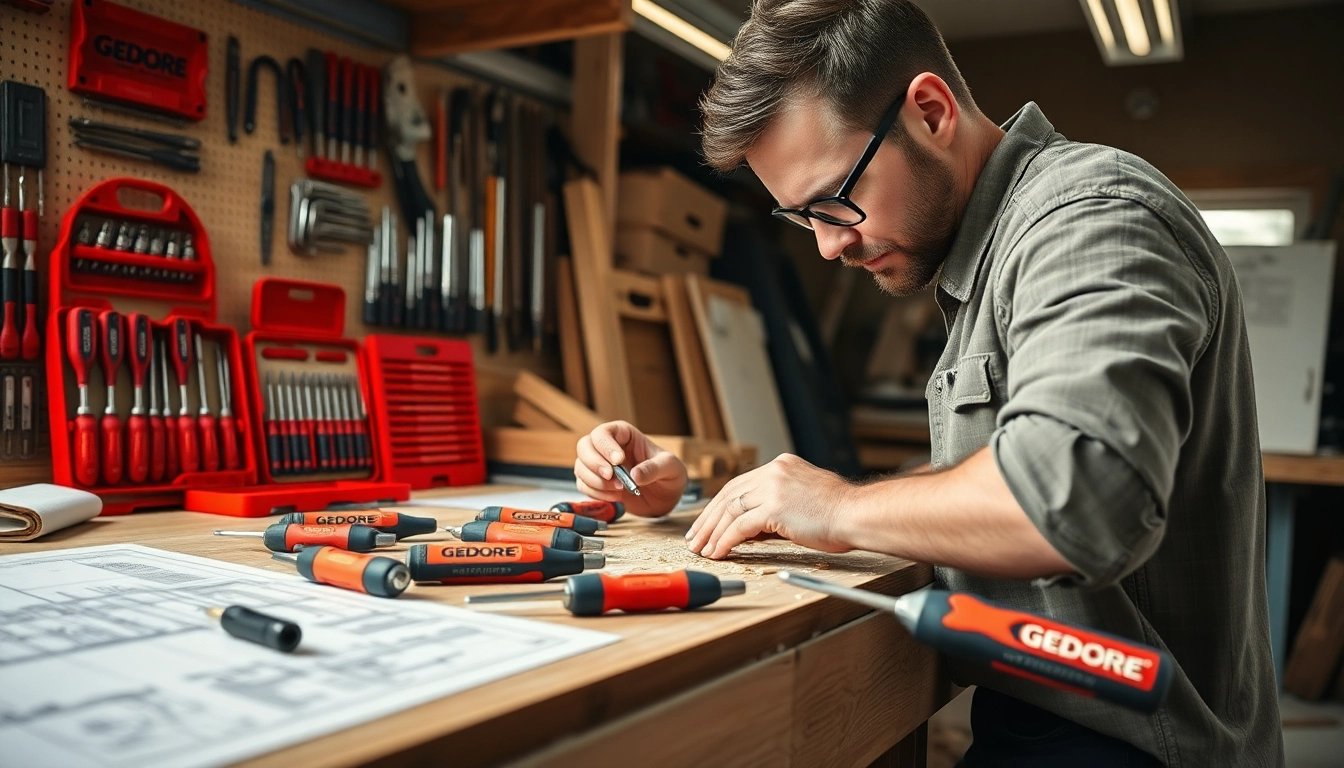 Carpenters using Gedore tools to assemble intricate furniture with precision.