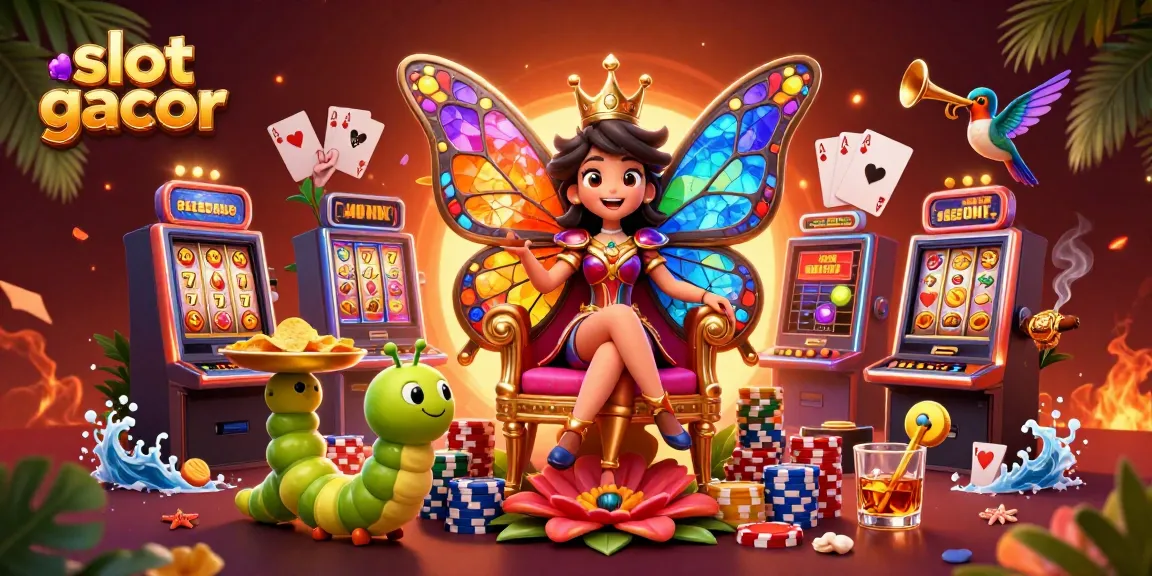 Engage with slot gacor games featuring vibrant characters and casino elements in a dynamic illustration.