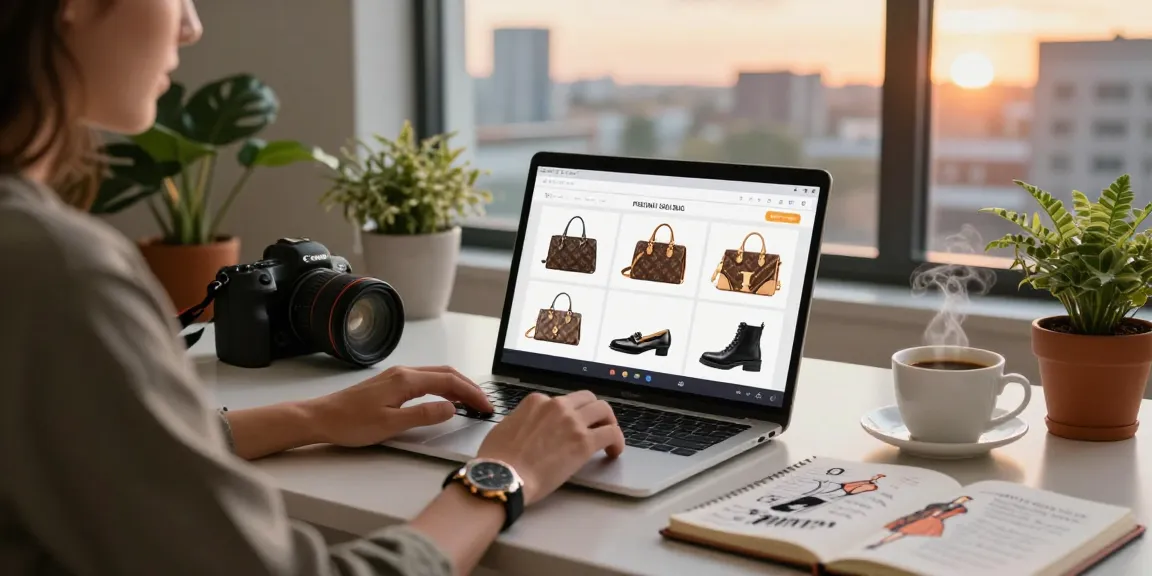 Stylish individual exploring high-quality 레플리카 luxury products online in a modern workspace.