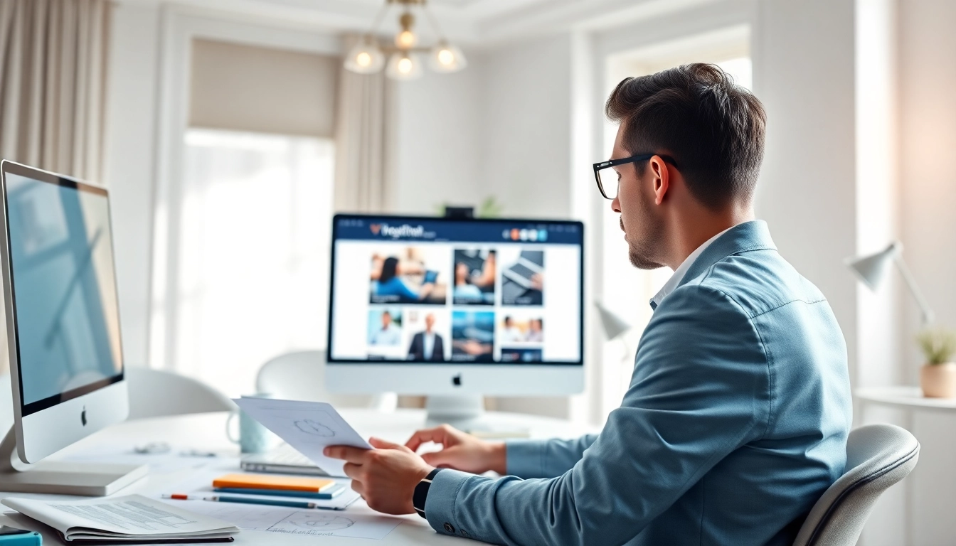 Marcel Hüsig arbeitet an einem kreativen Webdesign-Projekt in einem modernen Büro.