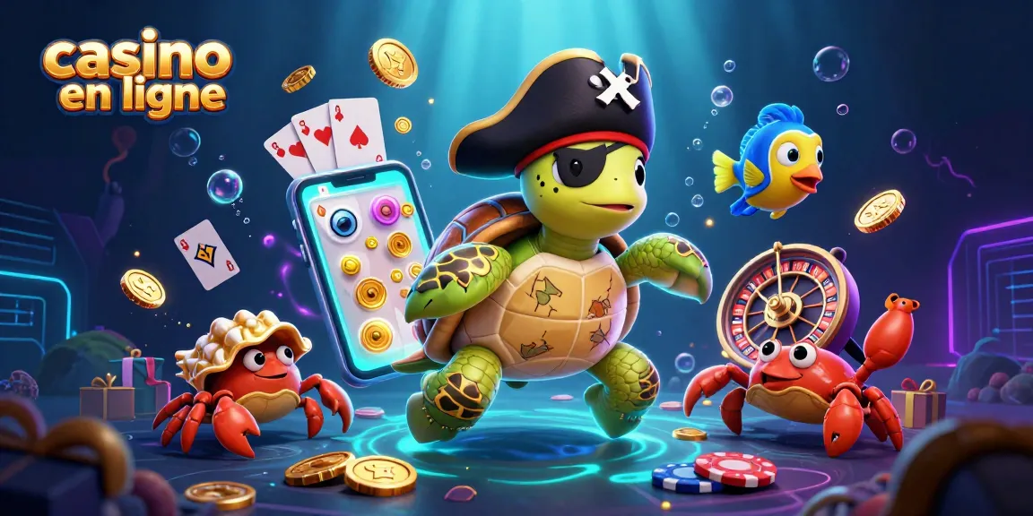 Casino en ligne : Jouez avec une tortue pirate et ses amis crustacés sous un trésor sous-marin.