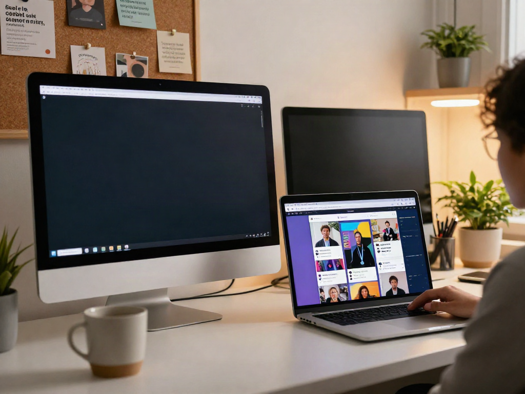 Person using insanony to view Instagram stories anonymously on a stylish digital workspace.