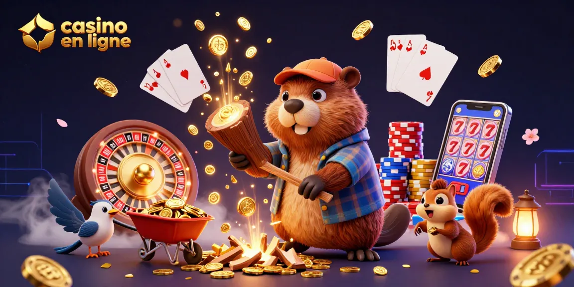 Profitez d'un casino en ligne dynamique avec un castor, un oiseau et un écureuil récoltant des pièces d'or.