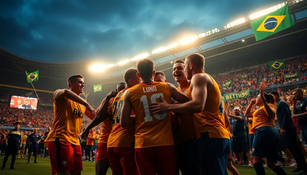 Bet on the best sportsbooks Brazil with a dynamic scene of sports celebration and excitement.