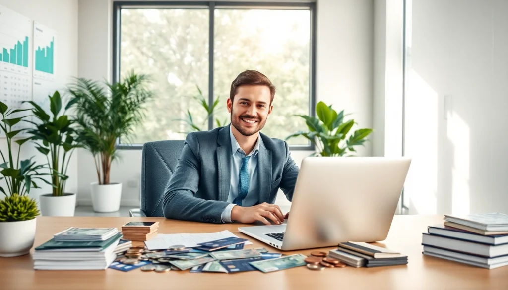 카드 현금화 전문가가 상담하는 장면으로 현대적인 사무실 환경을 배경으로 한다.