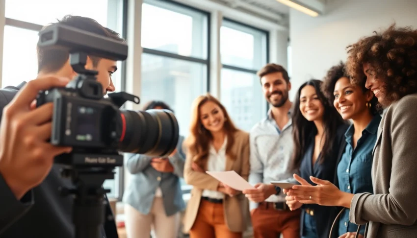 Servizio Fotografico Aziendale realizzato in un ambiente di lavoro moderno, con dipendenti sorridenti.