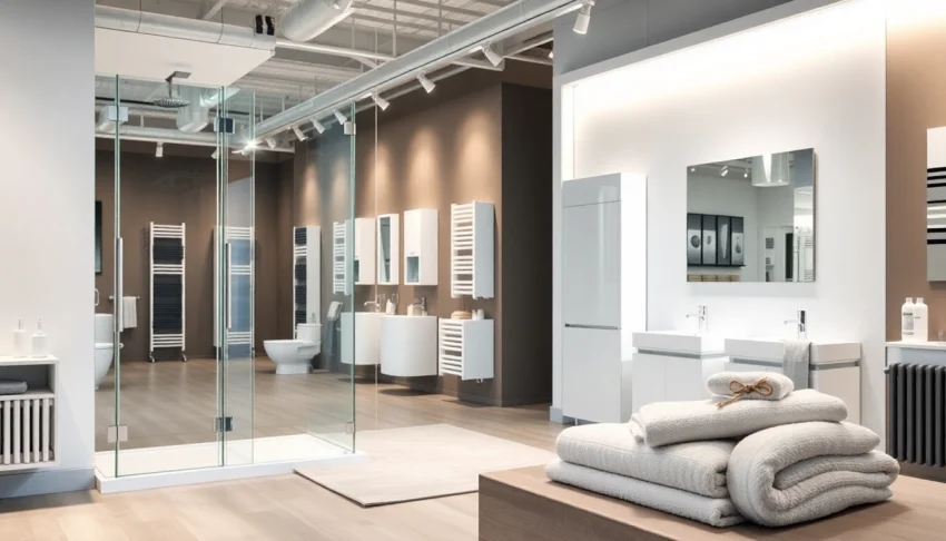 Sonni sanitär GmbH präsentiert hochwertige Duschwände und Designerheizkörper in einem eleganten Badezimmerumfeld.