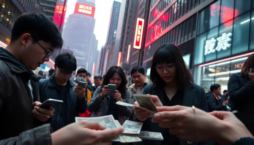 카드깡 현금 거래 장면을 보여주는 다채로운 도시 설정의 이미지