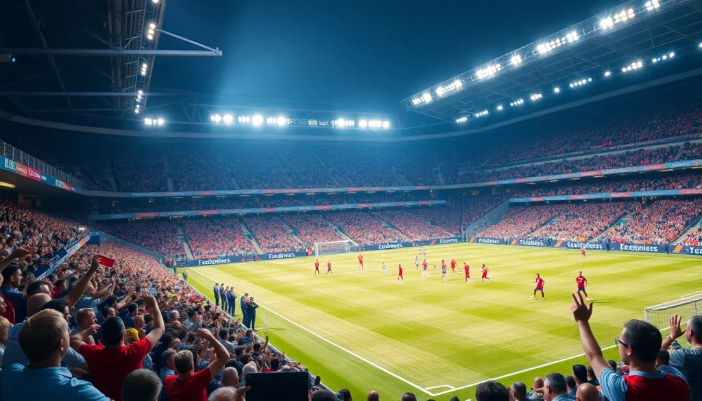 축구중계를 통해 열정적인 팬들이 응원하는 모습