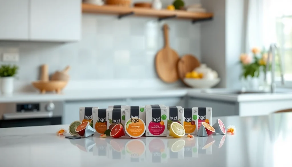 Verkosten Sie verschiedene hqd pods in einem stilvollen und modernen Setting.