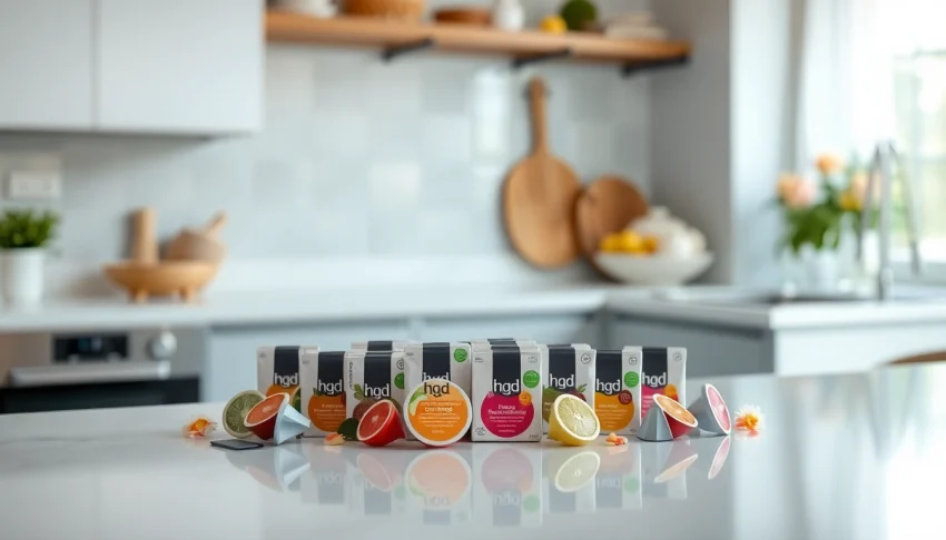 Verkosten Sie verschiedene hqd pods in einem stilvollen und modernen Setting.