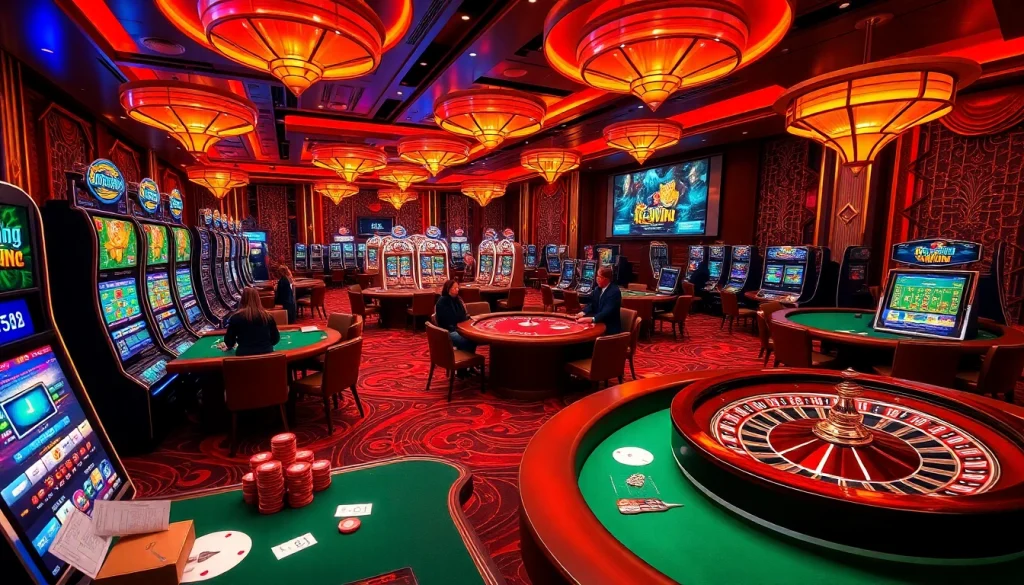 Experience the excitement of KK WIN with dynamic casino tables and vibrant slot machines.