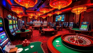 Experience the excitement of KK WIN with dynamic casino tables and vibrant slot machines.