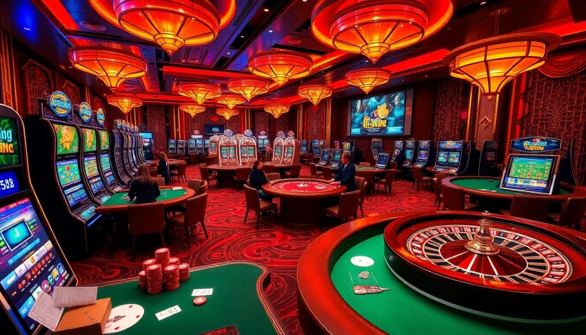 Experience the excitement of KK WIN with dynamic casino tables and vibrant slot machines.