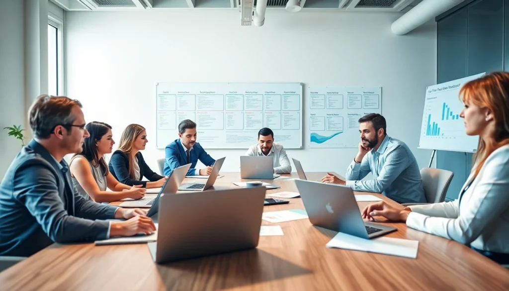 Engaged team focusing on Proposal Writing and Management in a bright office environment.