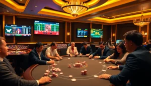 Experience high-stakes gaming at https://23win.hiphop/ with vibrant poker chips and a spinning roulette wheel.