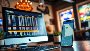 Engaging scene of online sports betting Georgia illustrating a smartphone and computer display.