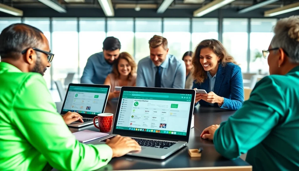 Showcase of a team actively using WhatsApp Business CRM in a collaborative office setting