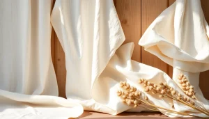 Linnen stoffen in een elegante presentatie die de textuur benadrukt.