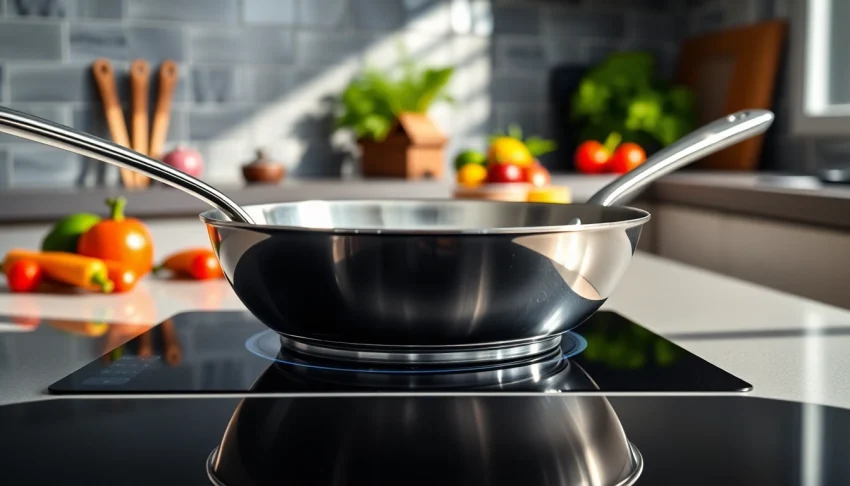 Discover top-quality best cookware for induction NZ with elegant pan and modern kitchen setup.
