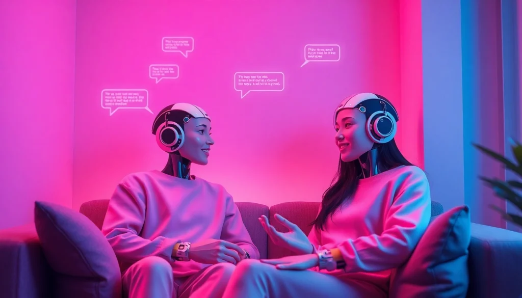 Engaging AI avatars in a cozy chat space for sex chat AI interactions.