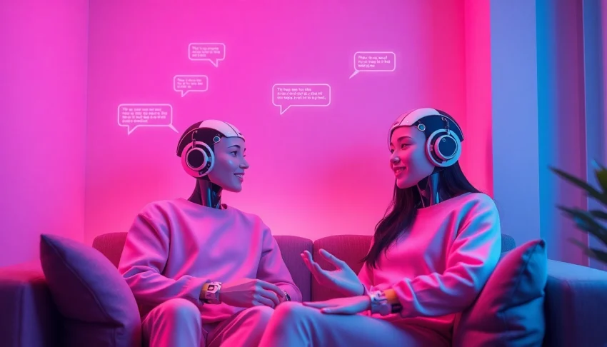 Engaging AI avatars in a cozy chat space for sex chat AI interactions.