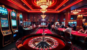 Players enjoying the excitement of winning at rajatoto88 casino with vibrant machines and tables.