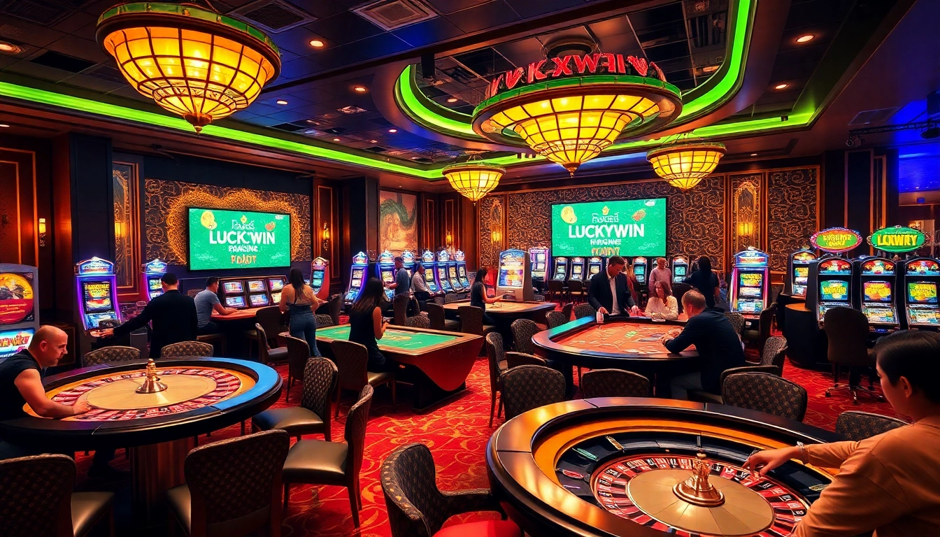 Engaging players at LUCKYWIN casino tables amidst vibrant gaming excitement.