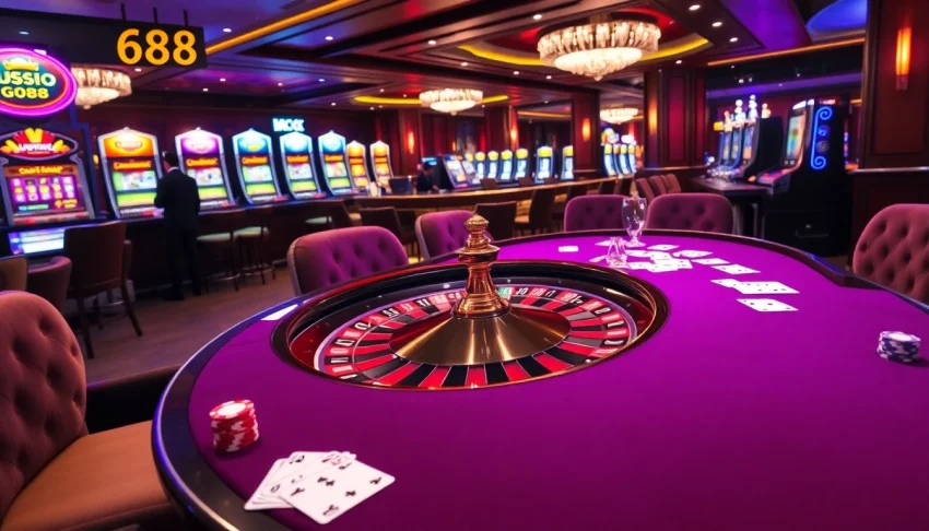Engaging casino visuals featuring good88, roulette tables, vibrant poker chips, and playing cards.