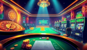 Engage with the interactive gaming experience at u888 casino, featuring vibrant slot machines and betting tables.